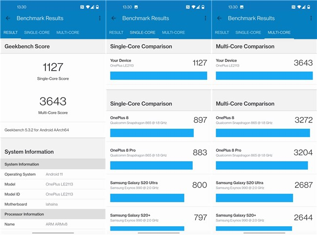 OnePlus 9 benchmark results in Geekbench