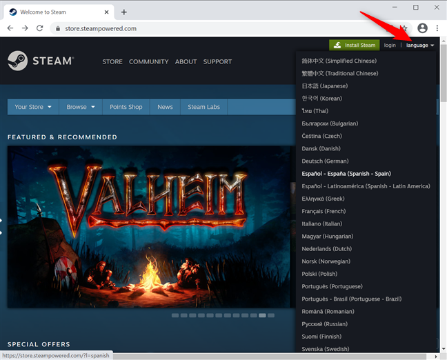 how to change steam back to english