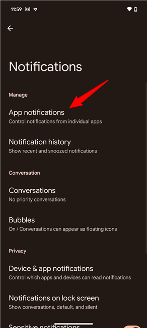 Go to App notifications