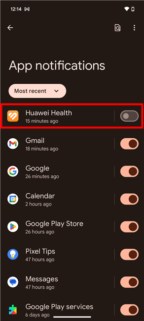 Disable an app's notifications