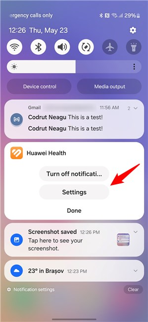 Choose Settings in the notification's panel