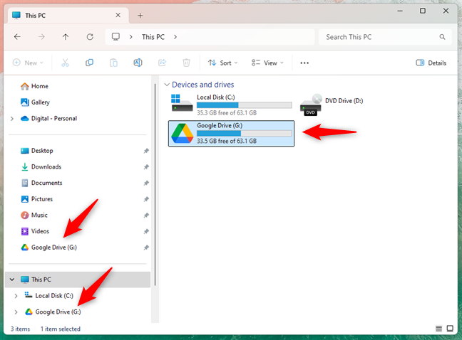 Google Drive in File Explorer on Windows 11