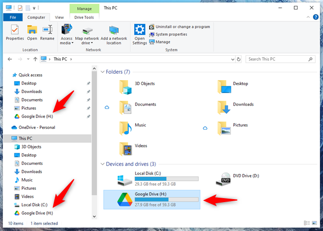 Google Drive was added to File Explorer