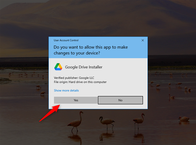 Approving the installation of Google Drive for desktop