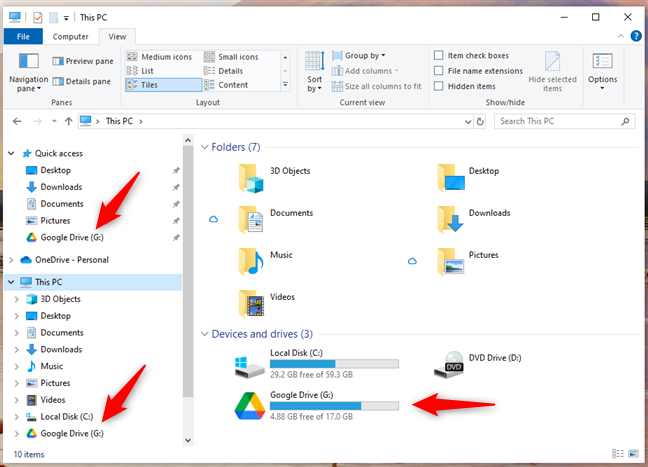 Google Drive in File Explorer on Windows 10