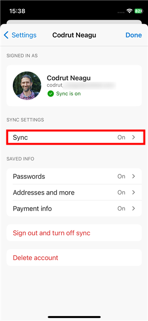 Tap the Sync entry