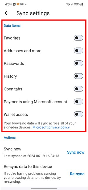 Disable all the Data items switches