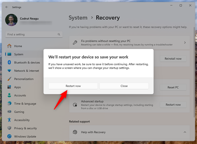 Save your work and restart your Windows 11 PC