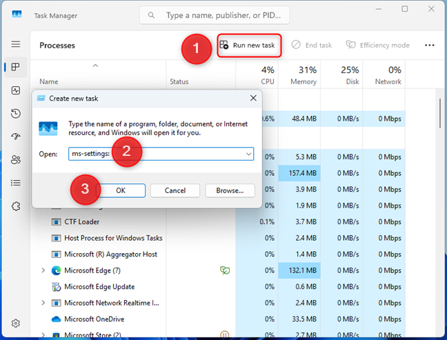 Open Settings from Task Manager