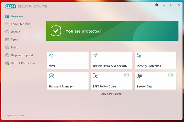 The ESET HOME Security Ultimate user interface