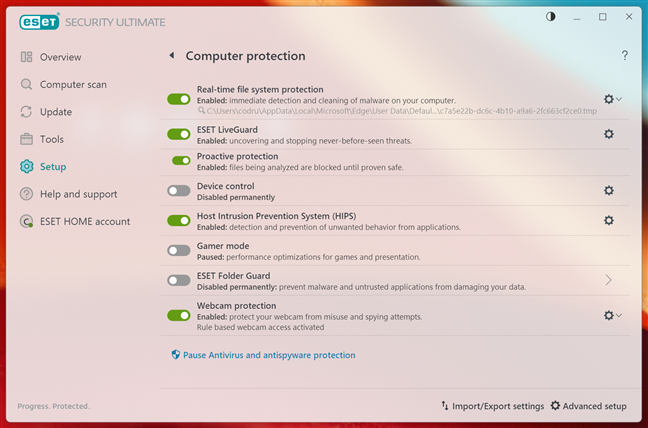 ESET HOME Security Ultimate setup options
