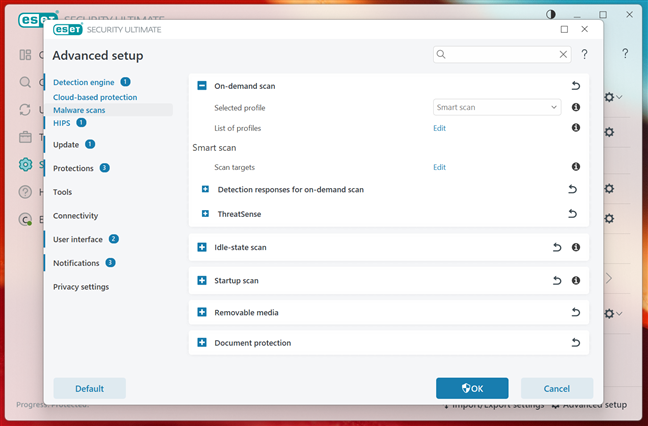 Advanced settings available in ESET HOME Security Ultimate