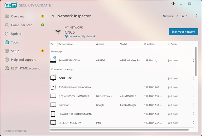 The Network Inspector in ESET HOME Security Ultimate