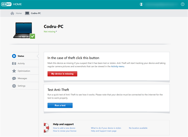 ESET's Anti-Theft tool