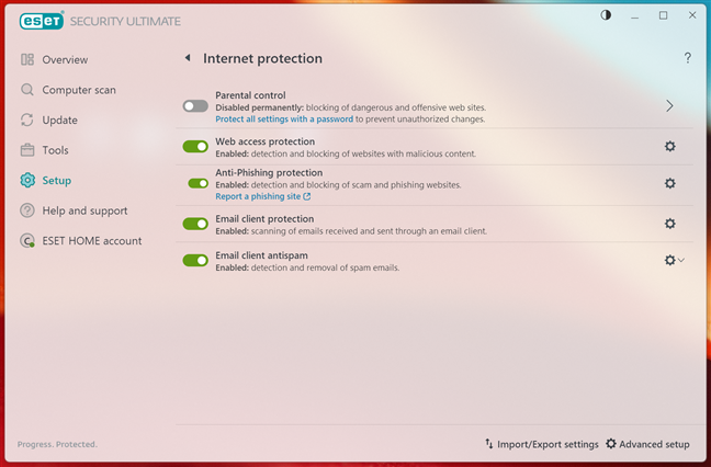 Internet protection features