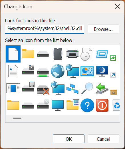 Icons stored in the shell32.dll file