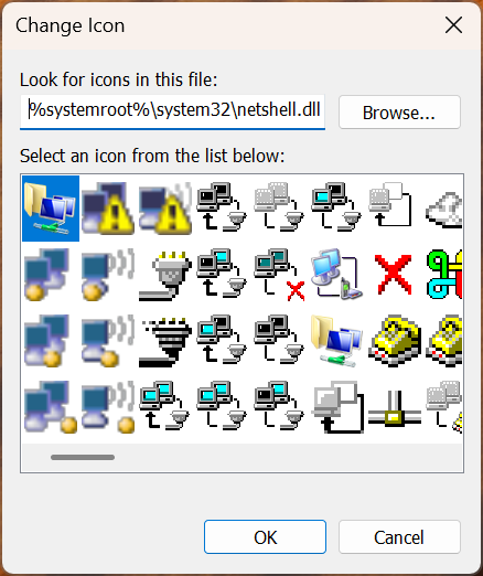 Icons stored in the netshell.dll file