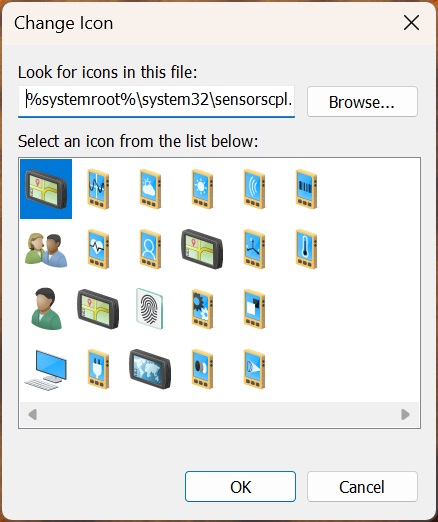 Icons stored in the sensorscpl.dll file