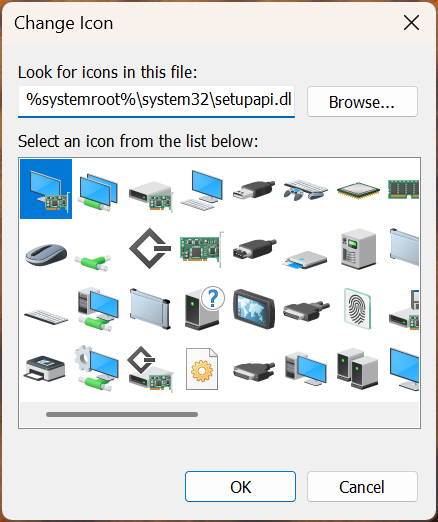 Icons stored in the setupapi.dll file