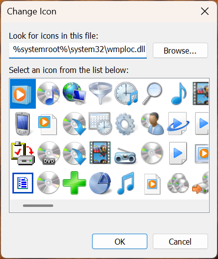 Icons stored in the wmploc.dll file