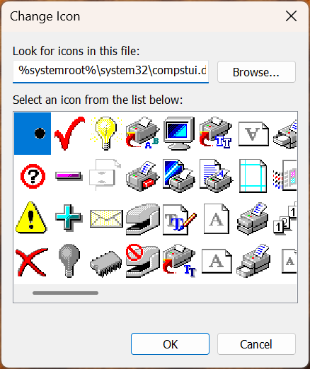 Icons stored in the compstui.dll file