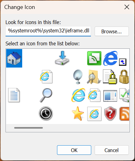 Icons stored in the ieframe.dll file