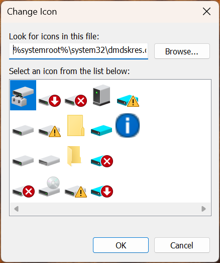 Icons stored in the dmdskres.dll file