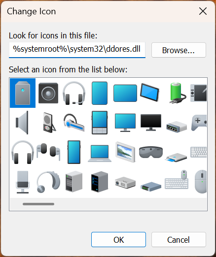 Icons stored in the ddores.dll file