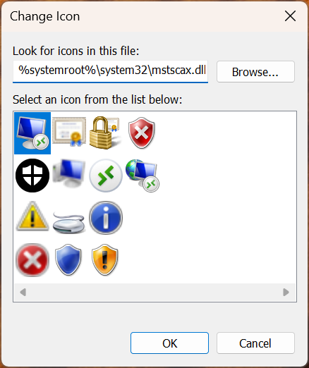 Icons stored in the mstscax.dll file