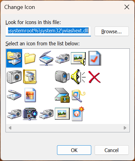 Icons stored in the wiashext.dll file