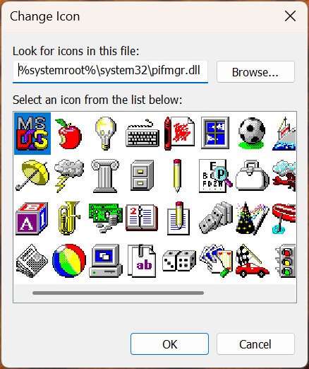 Icons stored in the pifmgr.dll file