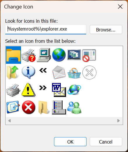 Icons stored in the explorer.exe file