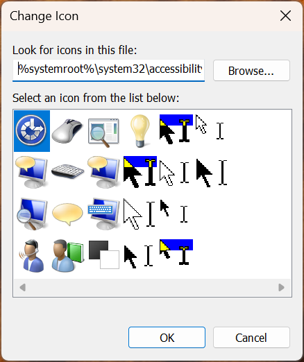 Icons stored in the accessibilitycpl.dll file