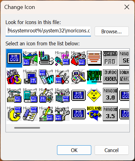 Icons stored in the moricons.dll file