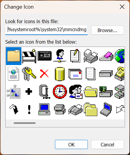 Icons stored in the mmcndmgr.dll file