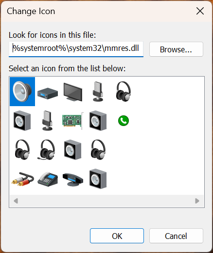 Icons stored in the mmres.dll file