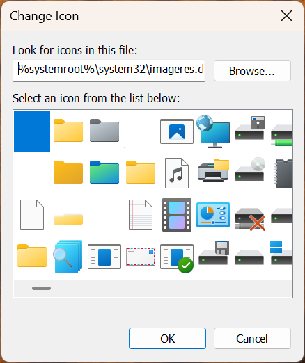 Icons stored in the imageres.dll file