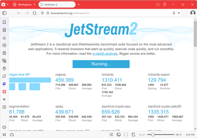 I used the JetStream 2 benchmark