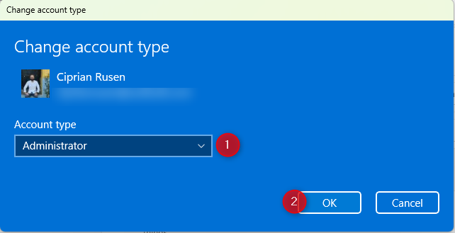 Change the account type to Administrator