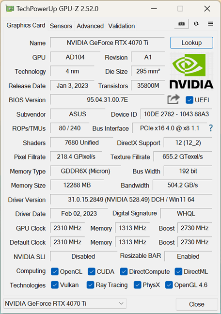 ROG Strix GeForce RTX 4070 Ti 12GB GDDR6X OC Edition