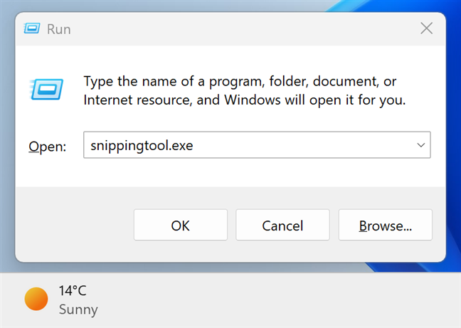 Opening the Snipping Tool from Run