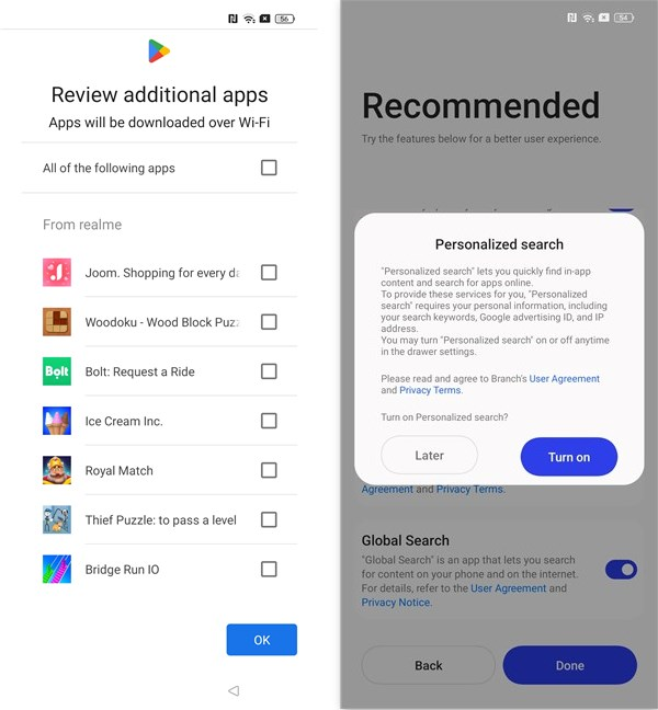 Additional apps recommended by realme