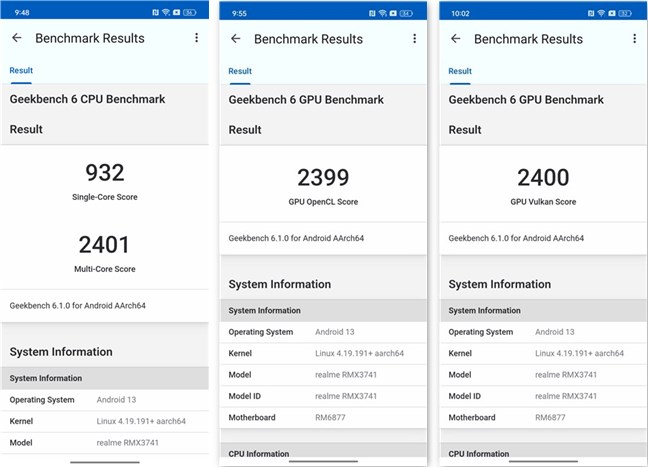 Benchmark results in Geekbench 6