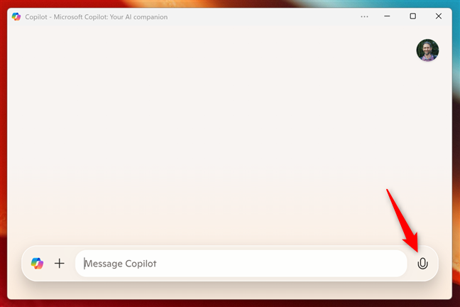 Press the microphone button in the Copilot window