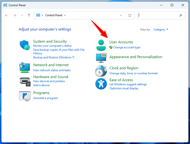 Go to User Accounts in Windows 11's Control Panel