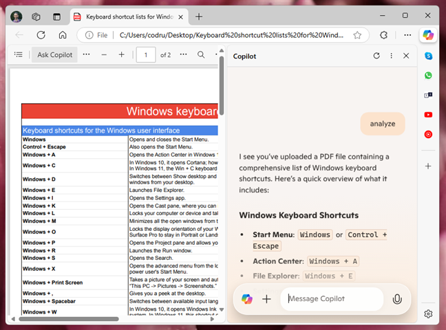 Using Copilot to analyze a PDF file in Edge