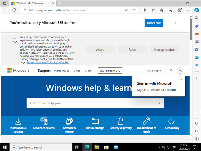 Edge offers help in Windows 10 Safe Mode with Networking