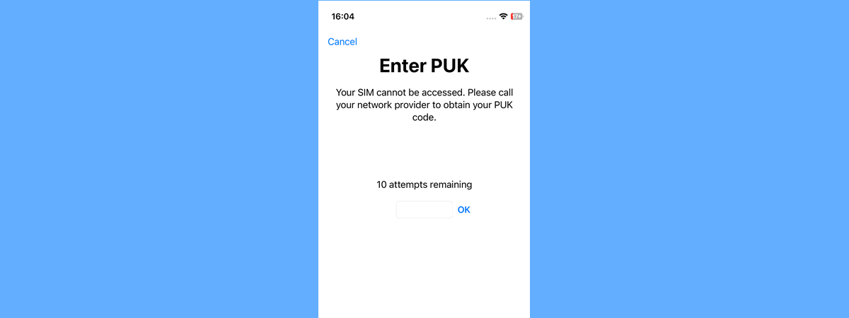 PUK code on iPhone