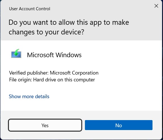 Click or tap Yes in the UAC prompt