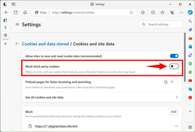 Block third-party cookies